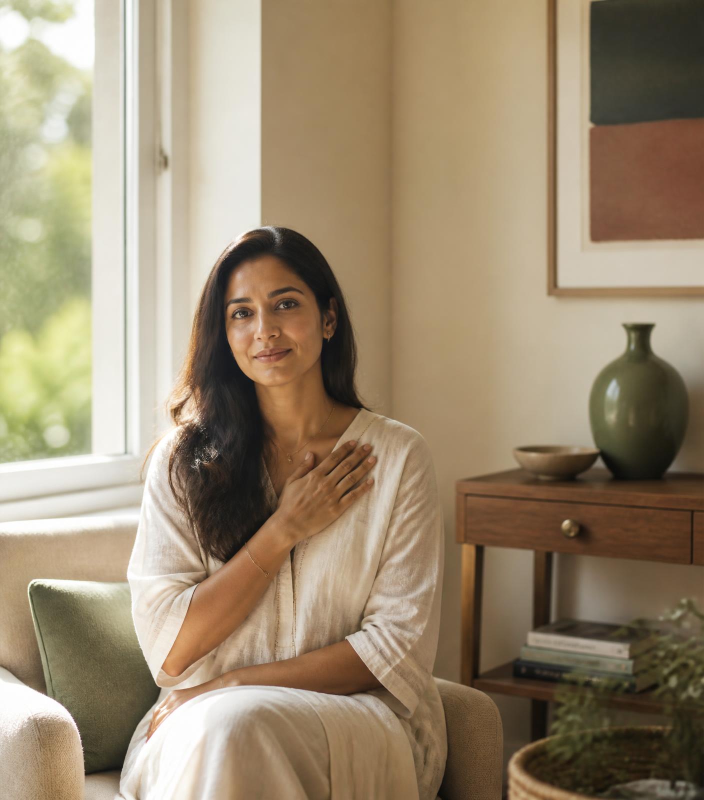 A calm woman finding emotional clarity